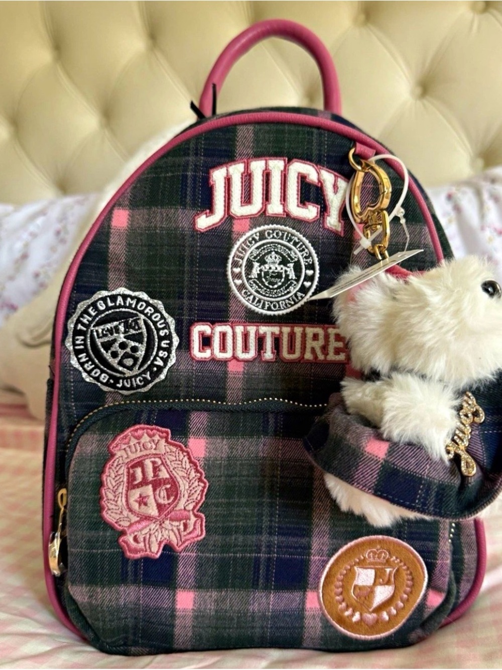 Juicy Couture Green /Pink Plaid Juicy Varsity Weekender set of 3 . - Picture 11 of 15